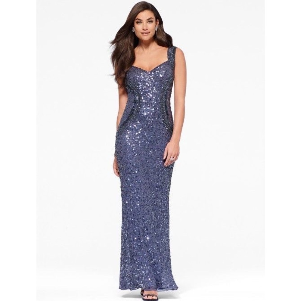 Cache Charcoal Grey Beaded Gown Sz 8
